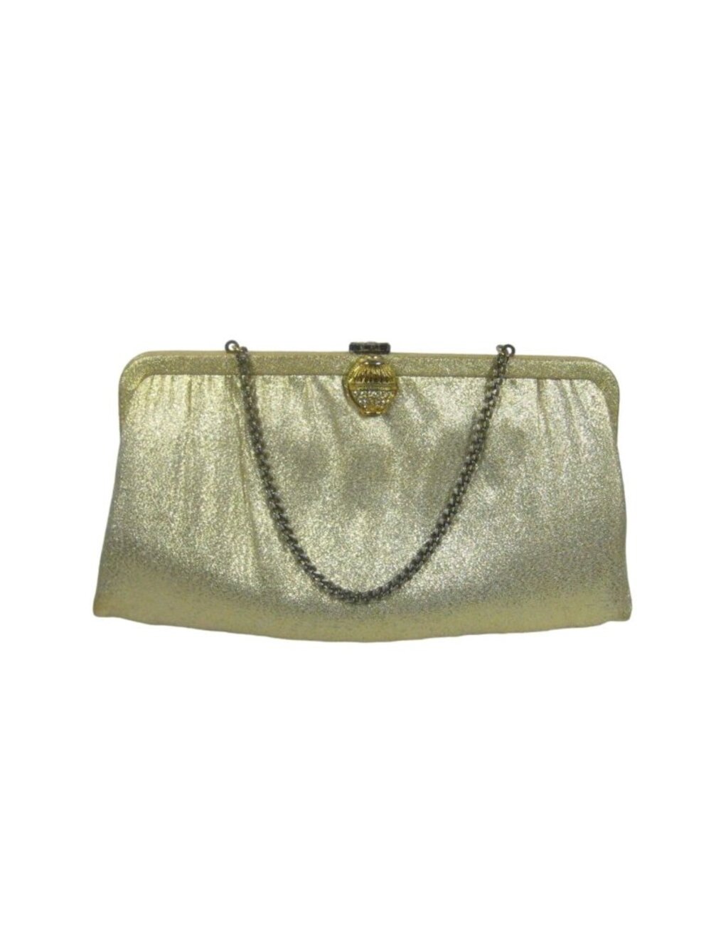 Vintage 1950 Goldone Glitter Clutch Purse Chain Strap Rhinestone Clasp Bridal